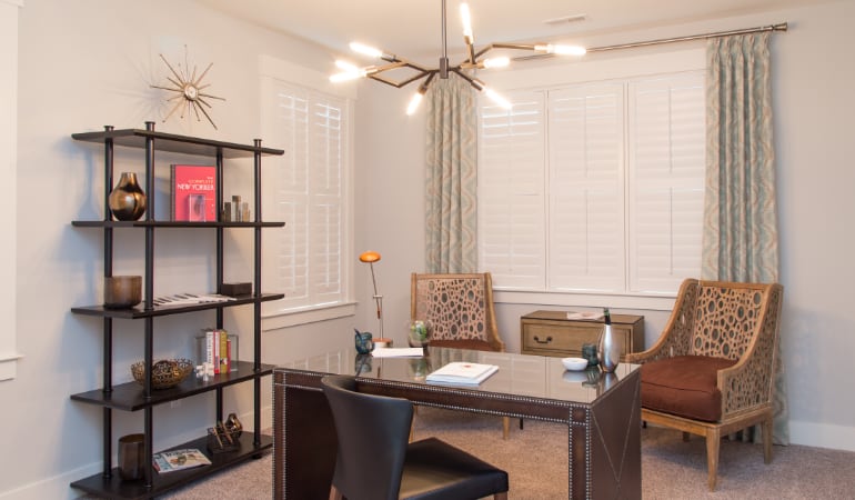 Fort Lauderdale home office with plantation shutters.